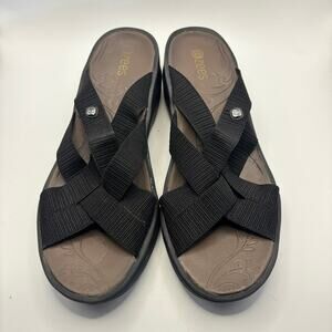 BZees Black Comfort Wedge Sandals Elastic Straps Women Size 9M EU 39